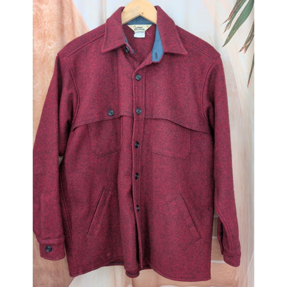 Vintage Duxbak Utica Jacket Medium Large Red Wool Button Shacket Hunting